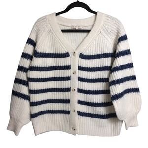 Marea Blue and White Striped V-Neck Cardigan Size S